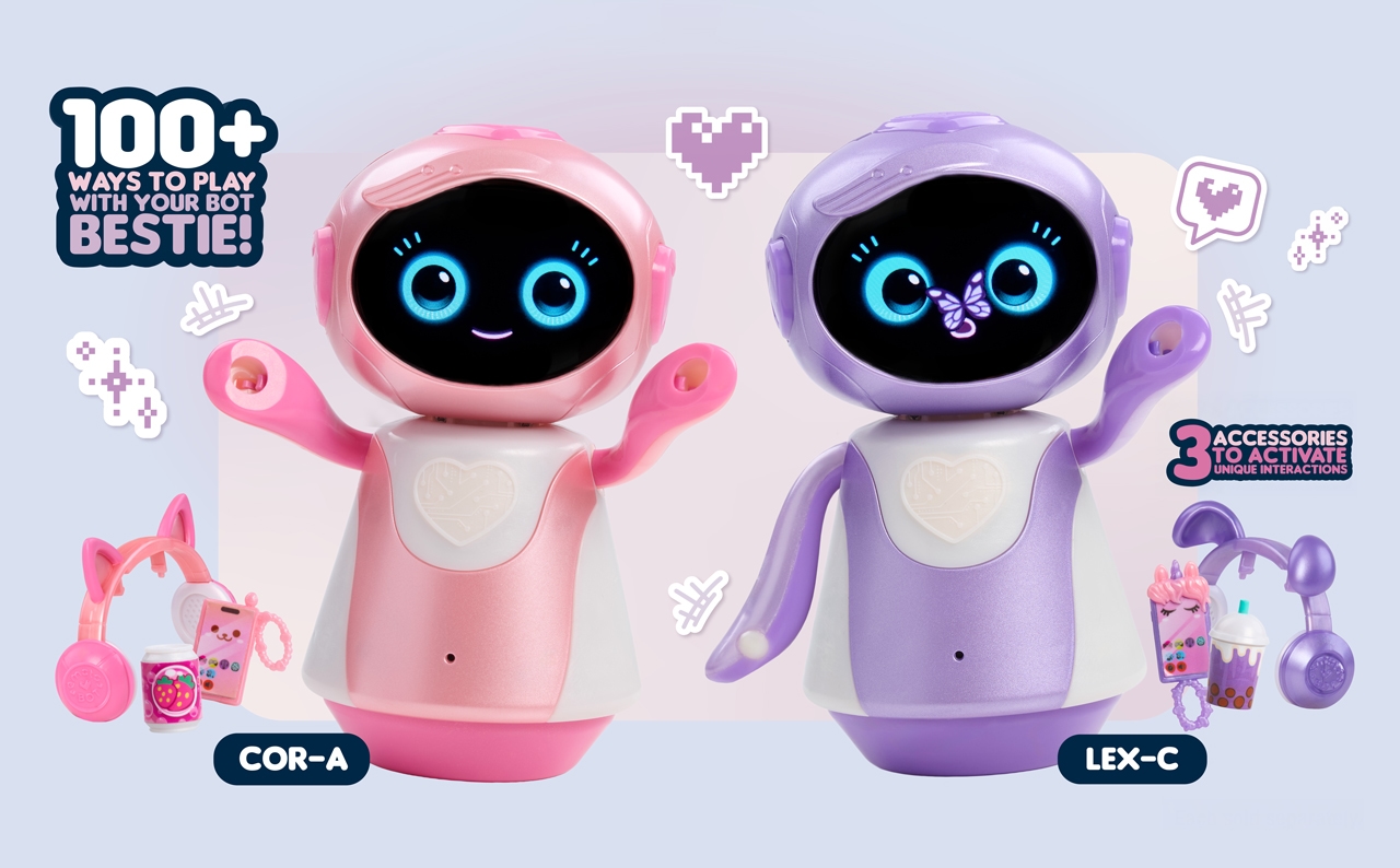COR-A and LEX-C emotobot characters with their accessories